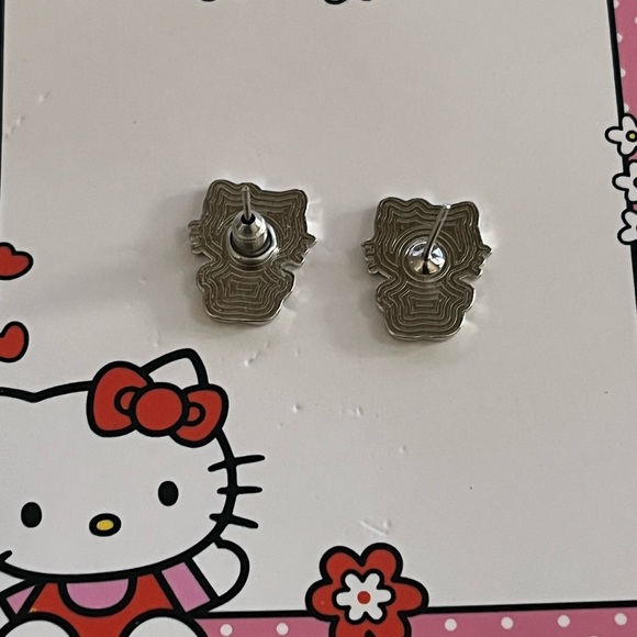 Silver tone hello kitty stud  Earrings - Picture 5 of 7